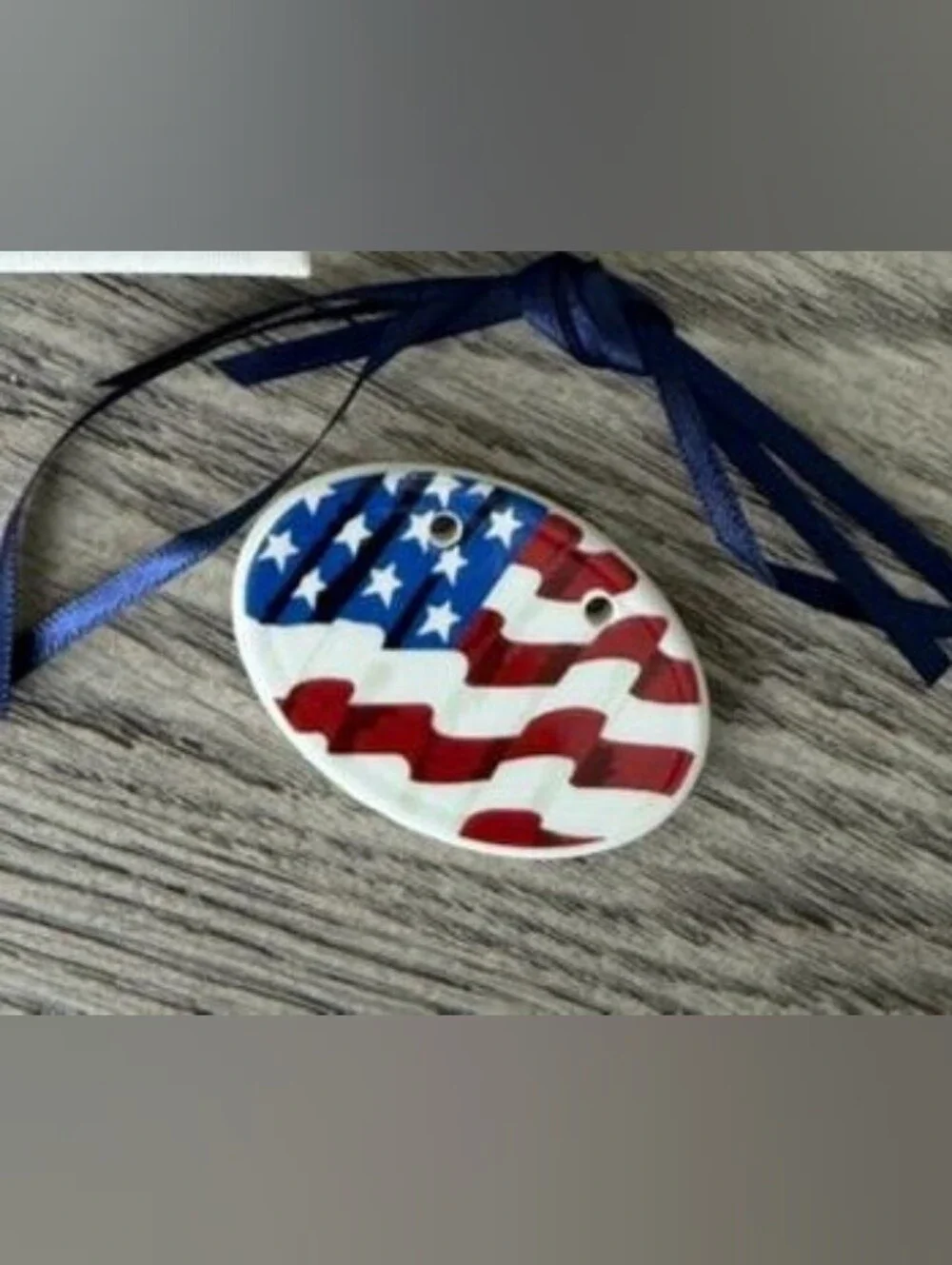 Longaberger Vintage Americana Ceramic Tie-On Set of 2 Flag 2000 Boxed Never Used